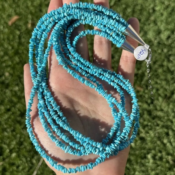 Southwestern Sterling Silver Blue Turquoise Multi Strand Bead Necklace. 20 inch